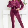 Odziez Stylowo | Dres Welurowy Military La Perla Bluza+Spodnie - Bordo