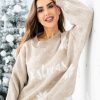 Odziez Stylowo | Swiateczny Krotki Sweter Print Christmas Polski Producent Tmc - Bezowo - Bialy