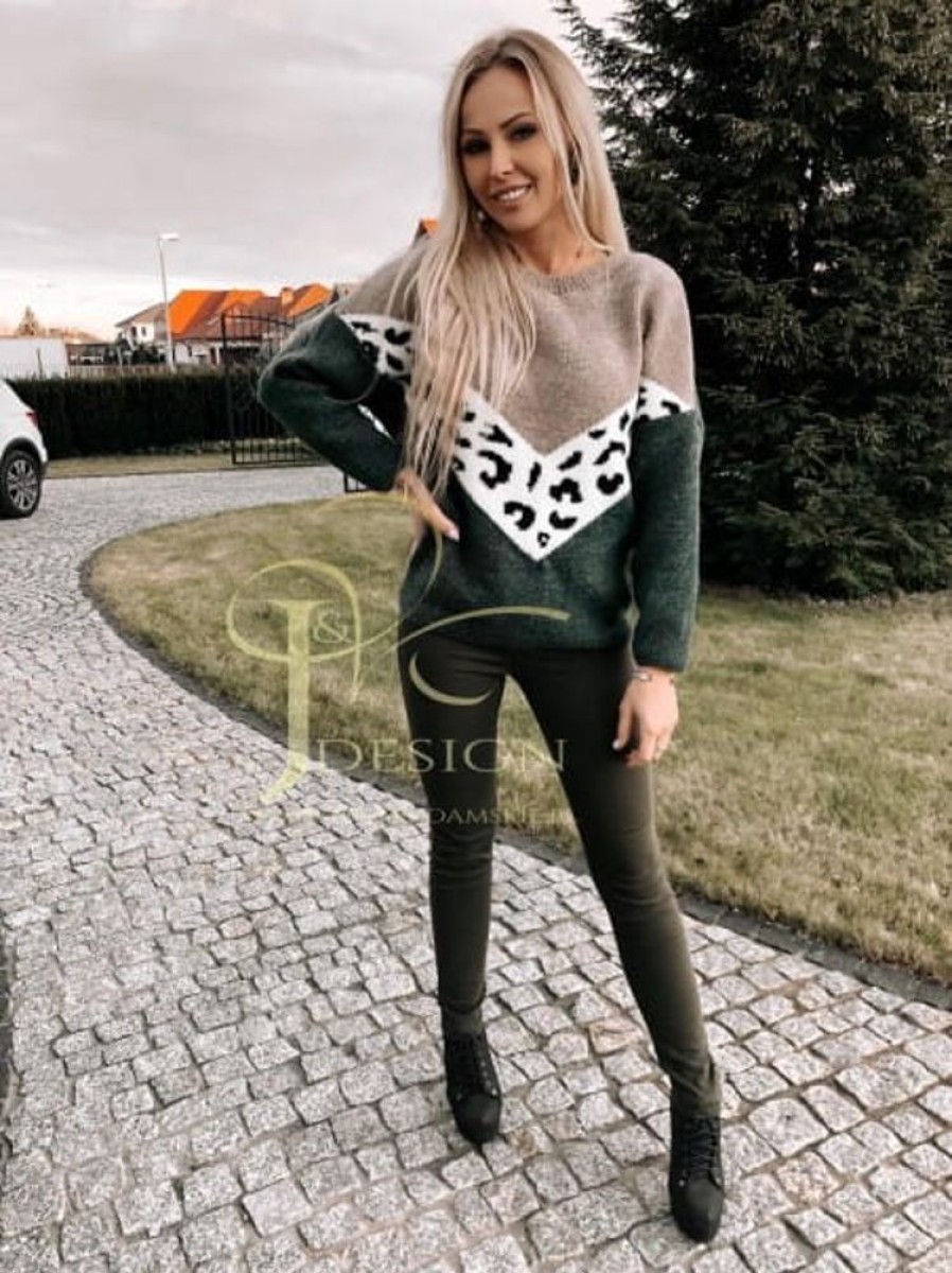 Odziez Stylowo | Sweter Lola Polski Producent J&K Premium - Bez + Butelkowa Zielen