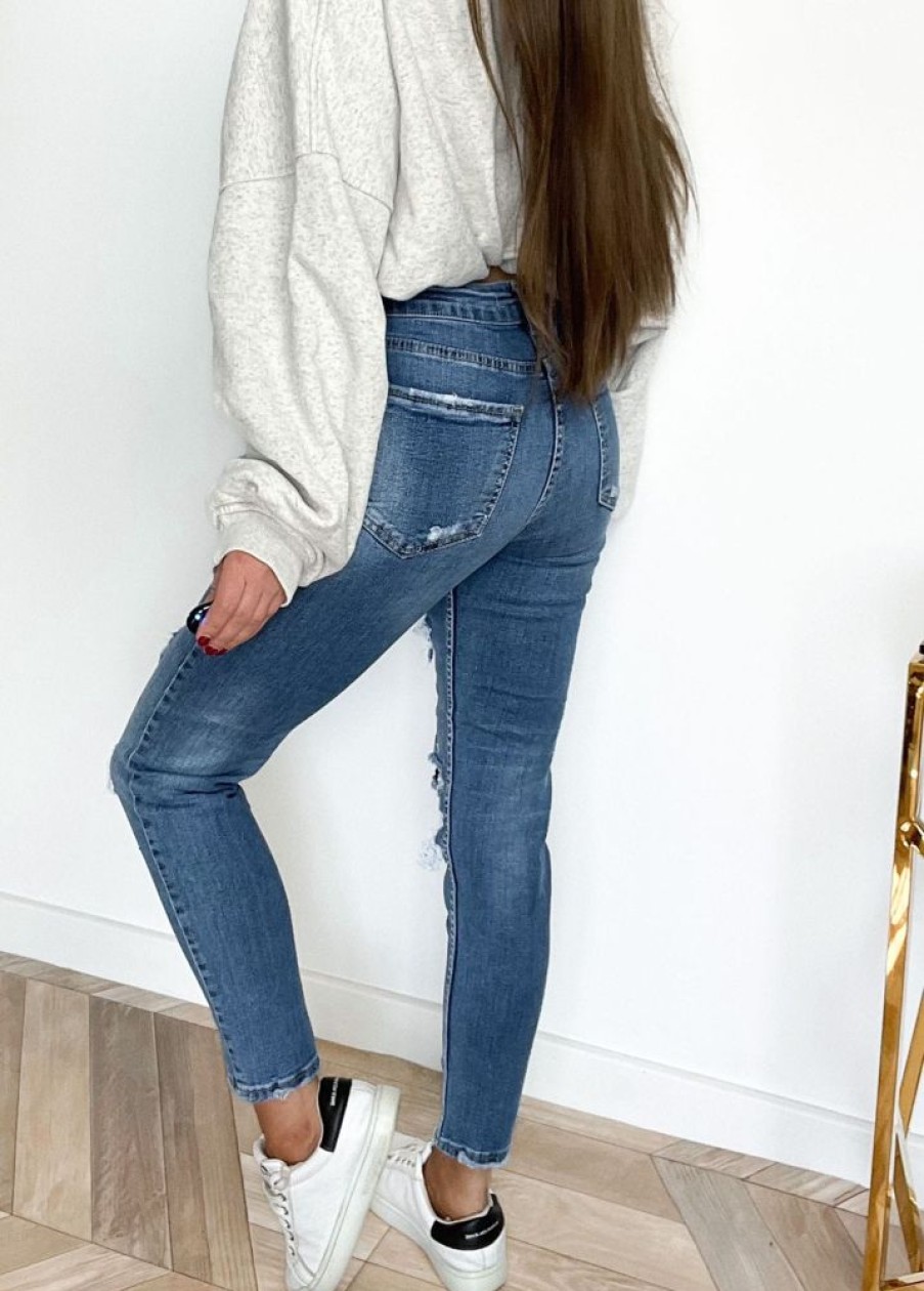 Odziez Stylowo | Hit! Spodnie Rurki Jeansowe Energy Z Lancuszkami I Dziurami - Denim Jeans