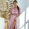 Odziez Stylowo | Dwuczesciowy Komplet Letni Sukienka Hiszpanka Flamenco - Spodnica Maxi + Top By Mielczarkowski Polski Produkt - Brudny Roz