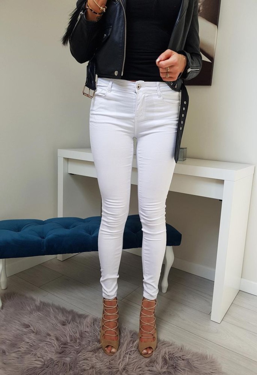 Odziez Stylowo | Biale Spodnie Jeansowe Rurki Queen Elegance Jeans Goodies