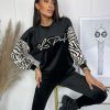 Odziez Stylowo | Welurowy Dres Animal Velour Logo La Perla Bluza+Spodnie - Rekawy Zebra Jasna