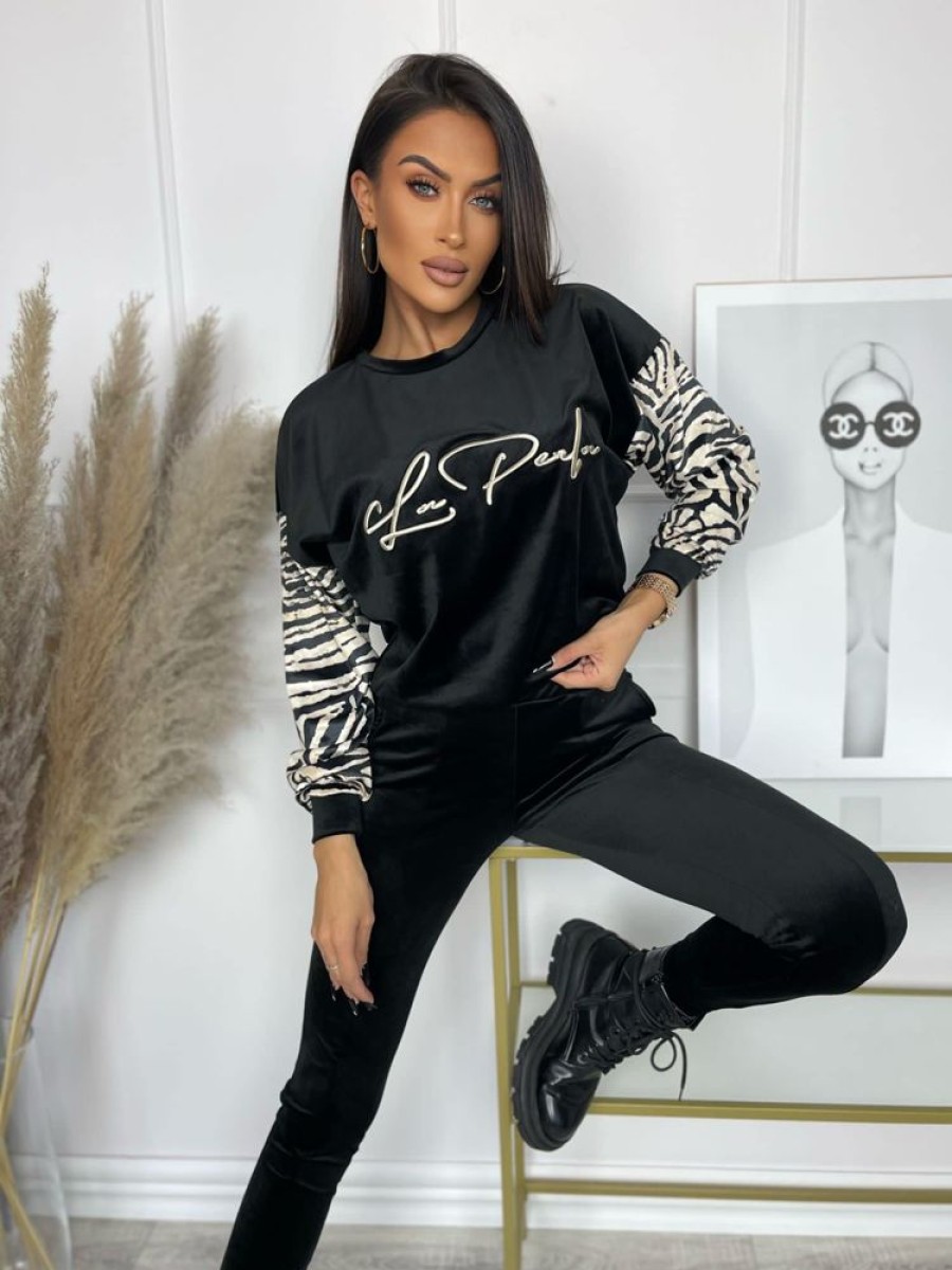 Odziez Stylowo | Welurowy Dres Animal Velour Logo La Perla Bluza+Spodnie - Rekawy Zebra Jasna