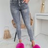 Odziez Stylowo | Szare Spodnie Jeansowe Luis Jeans Re-Dress Guziki I Wysoki Stan