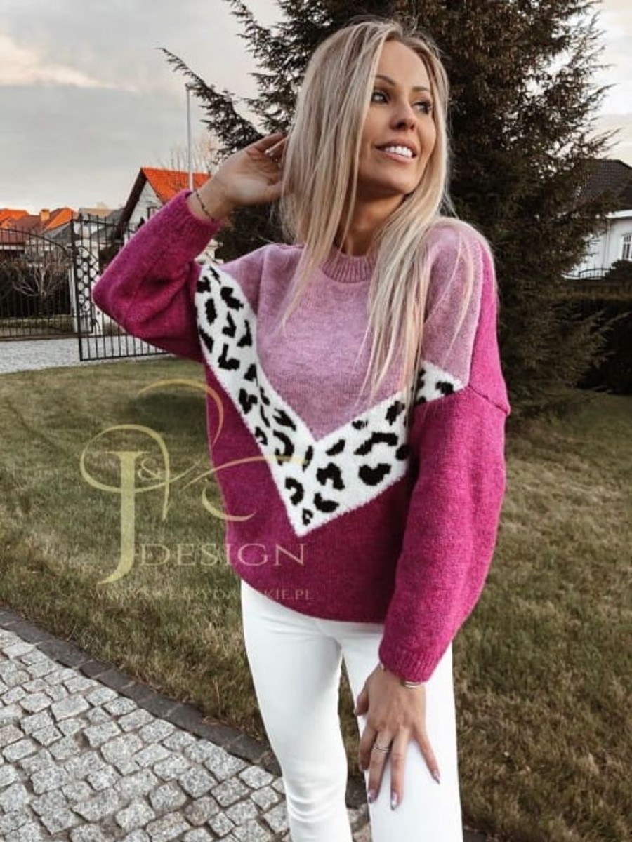 Odziez Stylowo | Sweter Lola Polski Producent J&K Premium - Puder + Fuksja