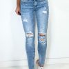 Odziez Stylowo | Spodnie Rurki Jeansowe Fantasy M.Sara Jasny Jeans - Paint