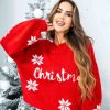 Odziez Stylowo | Swiateczny Krotki Sweter Print Christmas Polski Producent Tmc - Czerwono-Bialy