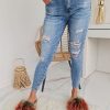 Odziez Stylowo | Spodnie Jeansowe Jumbo Jeans M.Sara Z Zielonym Paskiem